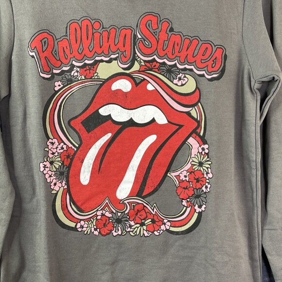 The Rolling Stones Women's  XS Sweatshirt Gray Tongue Flowers Holiday Themed - Picture 2 of 5